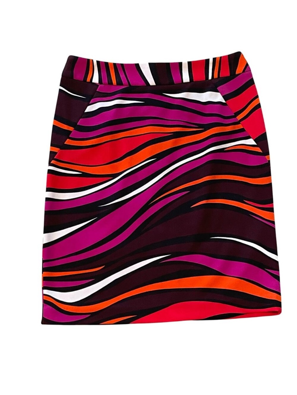Premise Women’s Wave Print Mod Retro Pencil Skirt Petite 6 Y2K Purple Orange
